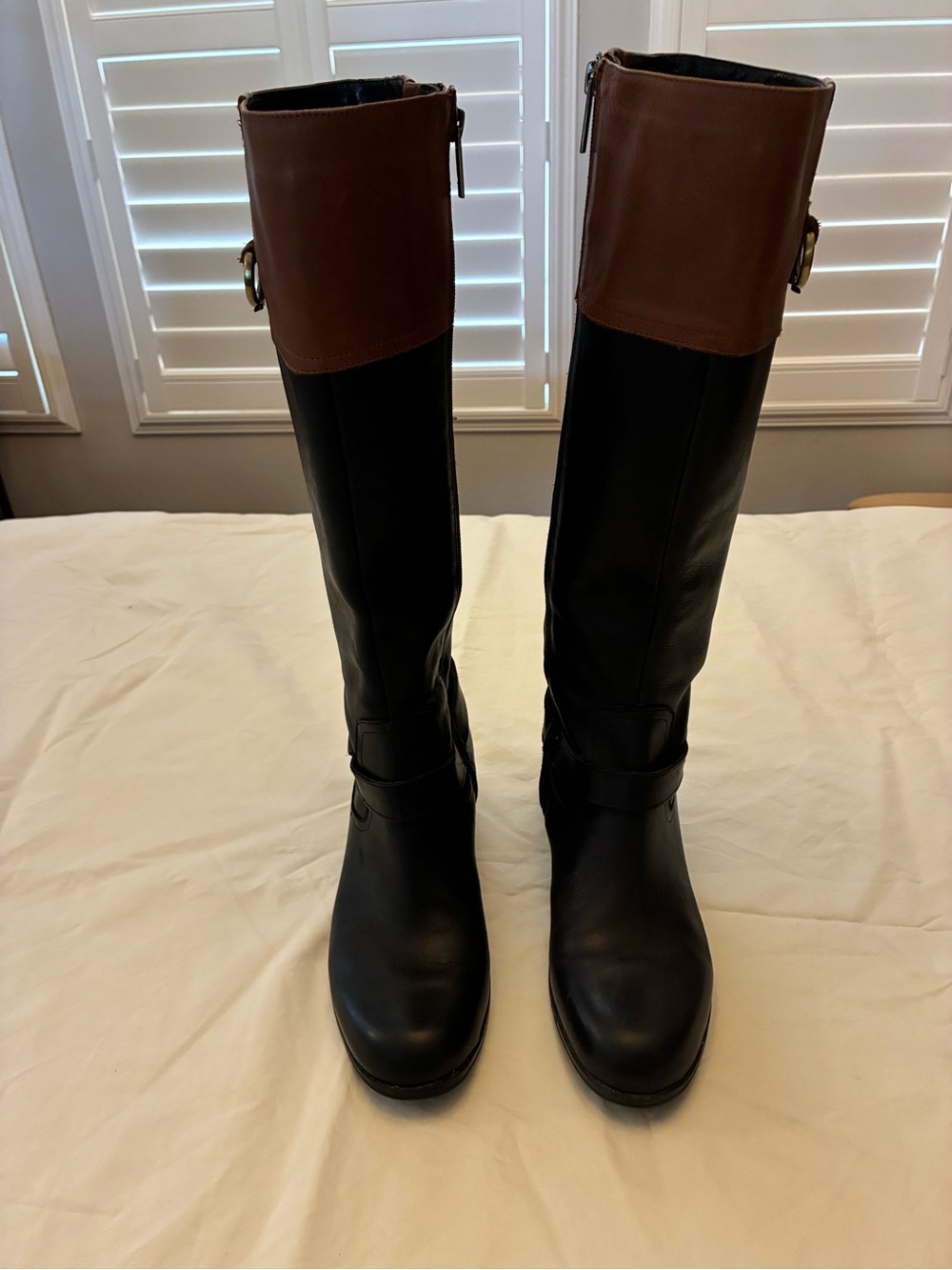 Leather Two-Tone Tall Riding Boots - Black and Brown 8.5M